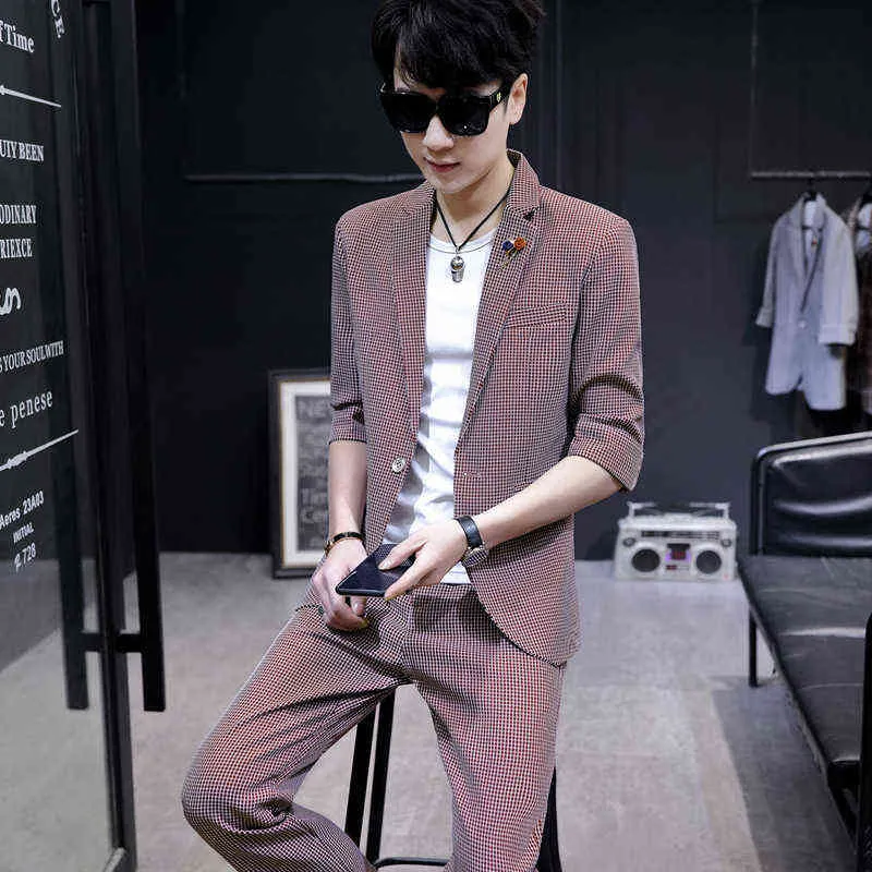 送料別代引不可 高級メンズスーツブレザー21夏の男性のhongerwowo 9ポイントズボン青少年トレンドミドルスリーブスーツ 球詠4bluray アパレル メンズ服 Vamosaesquiar Com