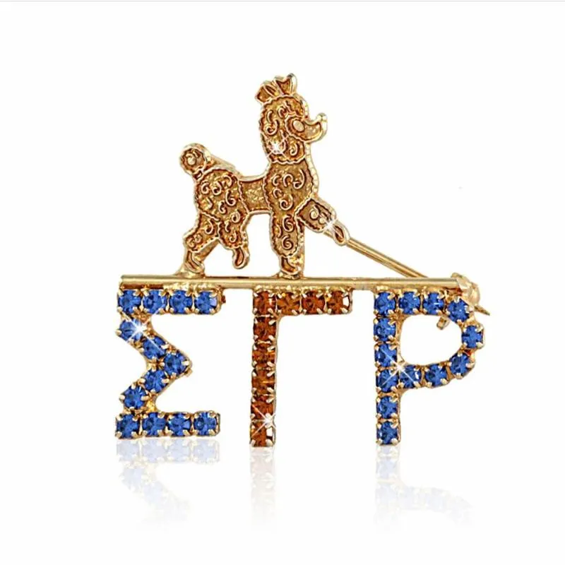 Pins, broscher Golden Metal Blue Crystal Heart 1922 Poodle Sigma Gamma Rho Brosch Pin Fashion Sorority Smycken