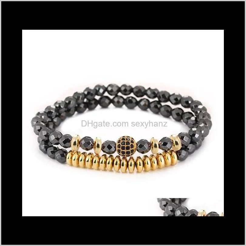 2pcs/set Couple Bracelet 8mm CZ Ball Charms Bracelets for women Hematite Beads Bracelet men jewelry pulseras