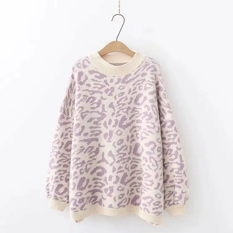 Pull tricoté imprimé léopard femmes décontracté pull à manches longues pull femme automne pull surdimensionné
