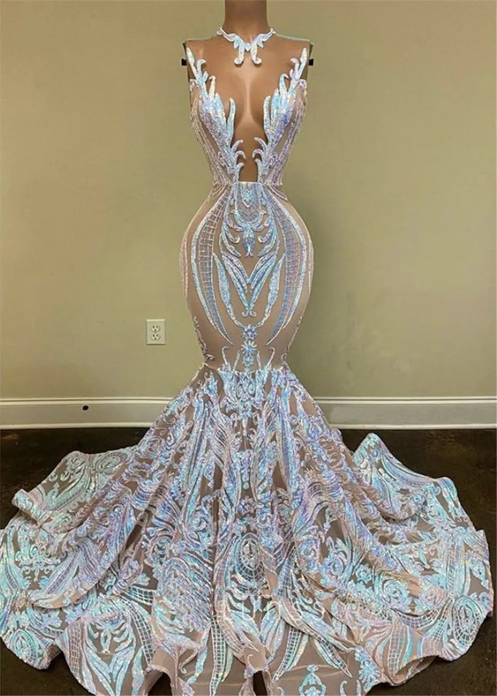 Black Girls Sparkly Sequin Long Prom Transples 2020 Sexy V шеи Русалка Африканские Женщины Гала Вечерние Вечеринки Платья