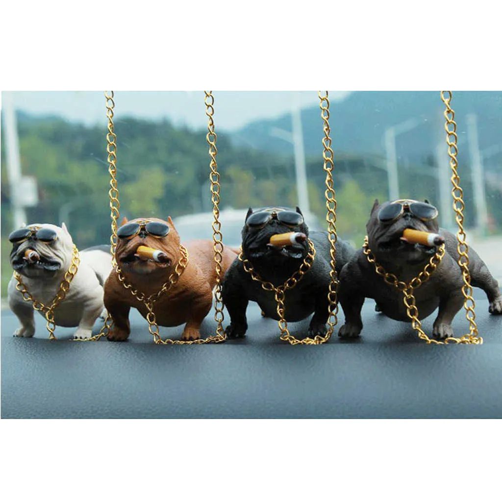 Bully Dog Car Decoration Simulation Ornament With Chain Car Interior Decoration Dashboard Ornament Auto Home Decor