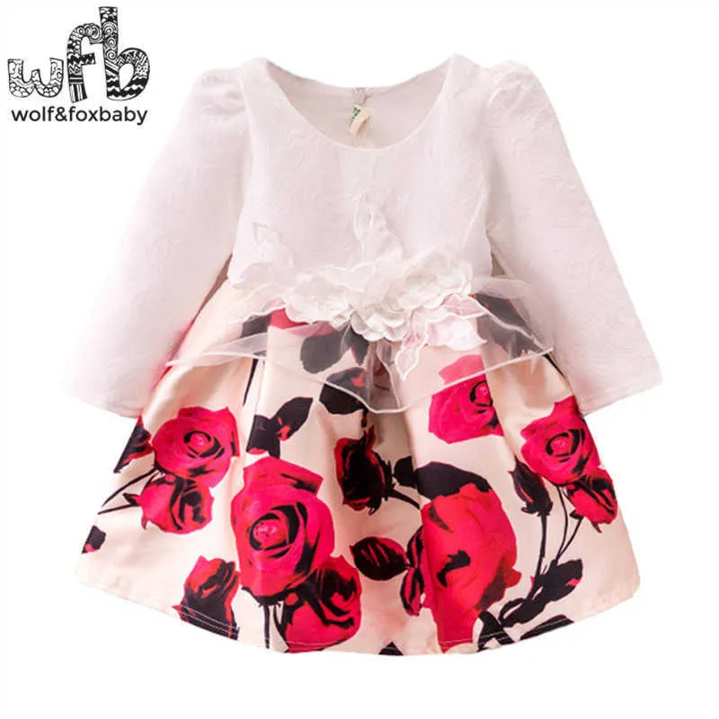 Robe de princesse imprimée rose pour enfants de 3 à 7 ans, manches longues, printemps, automne, hiver, Q0716