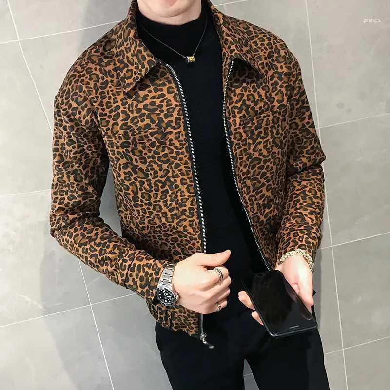 Chaquetas informales para Hombre, chaqueta Bomber para Hombre, otoño 2021, Chaqueta con cremallera y estampado de leopardo, abrigo holgado para Hombre1