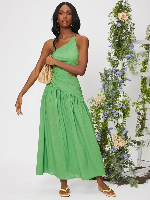 Criss Cross Backless Dress, Cut Out Ruched
