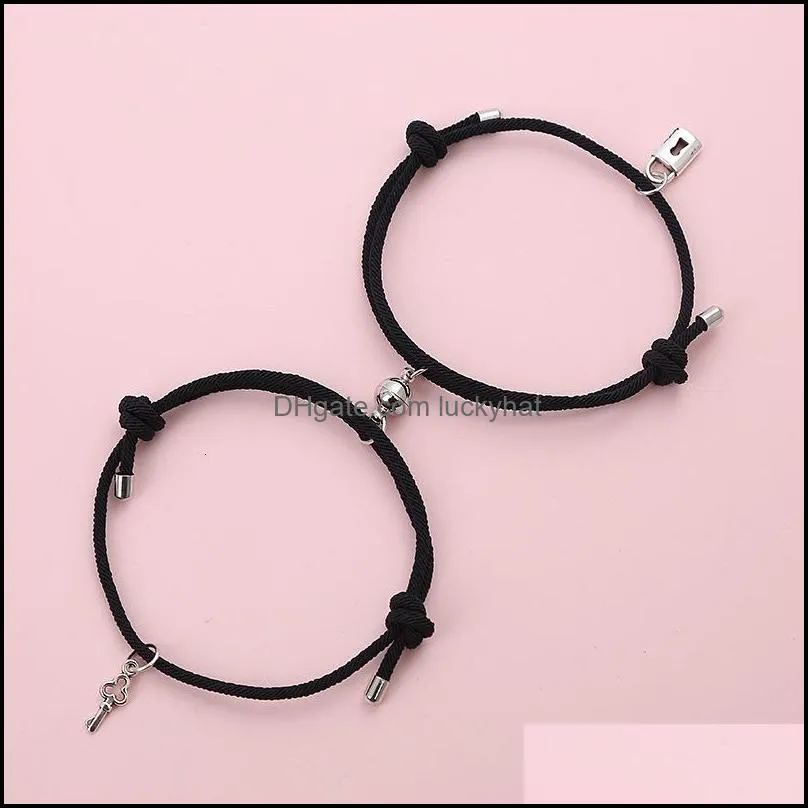 Magnetic Couples Bracelets Love Lock Key Charm Mutual Attraction Relationship Matching Friendship Rope Bracelet Jewelry