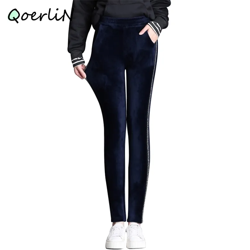 S-6XL tamanho grande grosso veludo leggings para mulheres inverno lado sem costura lateral calças brilhantes grandes calças apertadas femininas 210601