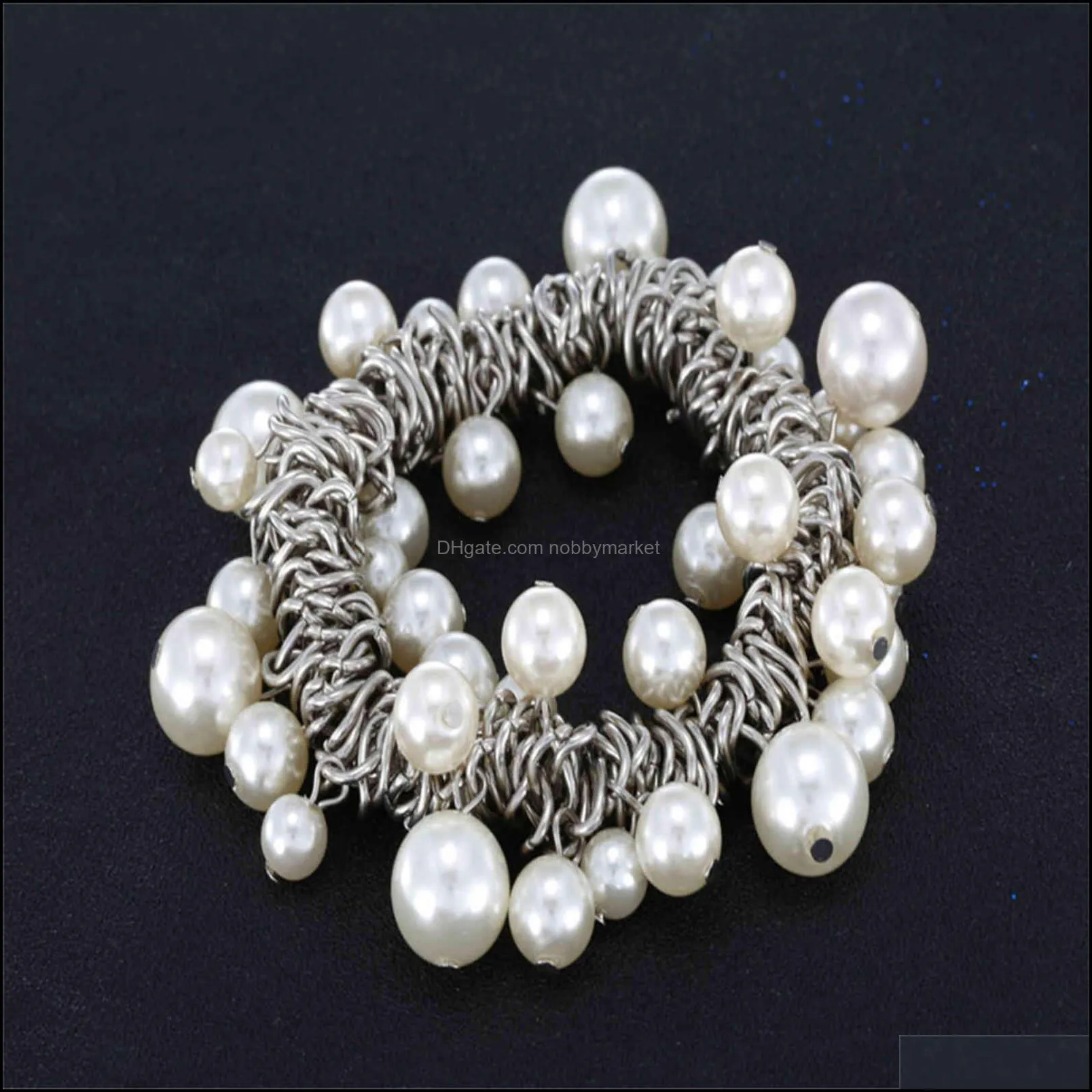 Pine stone alloy ancient silver wide face Elastic Bracelet for women