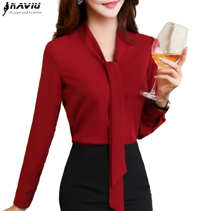 Naviu New Fashion Donna Top e camicette Office Lady Camicia a maniche lunghe Abiti formali Alta qualità Plus Size Blusas 210225