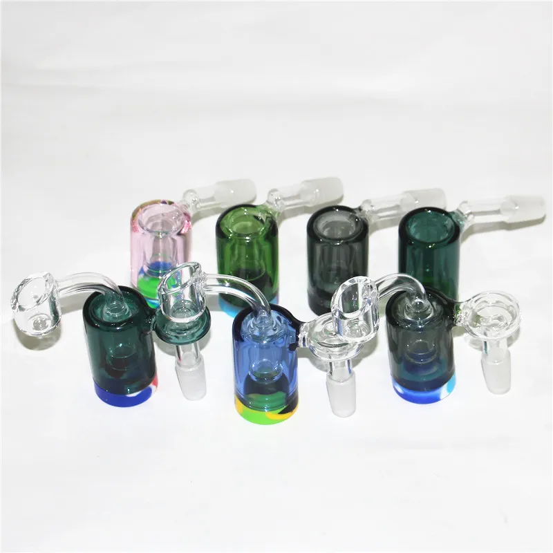 DHL Colorful hookah Ash Catcher 14mm male female joint with silicone container Glass ashcatcher Smoking Water Pipes bong oil rig bubble