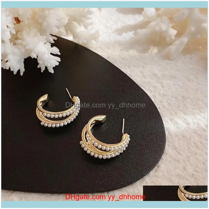 Gold Plated Simulated Pearl Multilayers Hoop Earrings Fashion S925 Silver Big Circle Hoops For Women Party Jewelry & Huggie