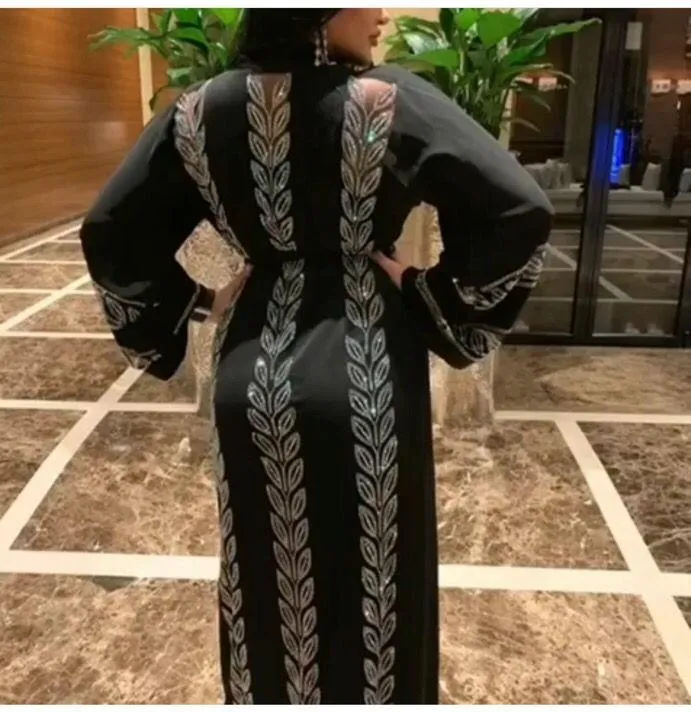 Etnik Giyim Siyah Abaya Dubai Afrika Müslüman Başörtüsü Elbise 2021 Kaftan Marocain Arabe İslam Kimono Femme Musulmane Djellaba