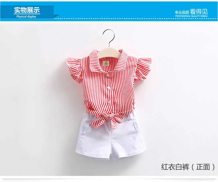  Summer 2 3 4 5 6 7 810 Years Teenager Yong Kids Girl Cotton Spriped Fly Sleeve Shirt+White Shorts 2 Piece Outfits Suit Sets (7)