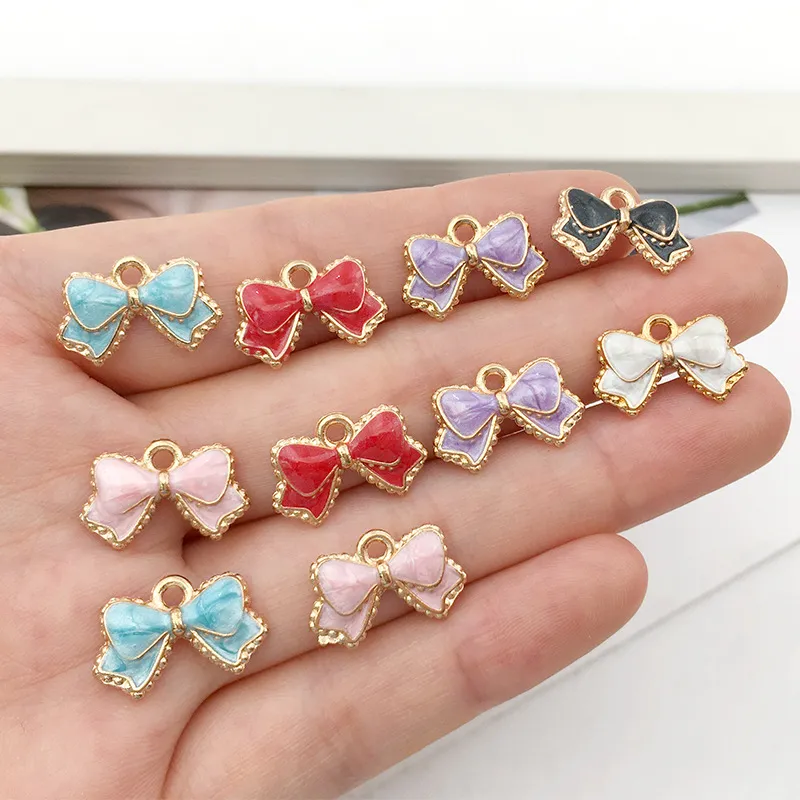 믹스 20pcs / 팩 리틀 보우 에나멜 매력 귀걸이 키 체인 목걸이 펜던트 jewlery 발견 대량 항목 도매