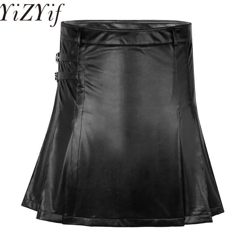 2020 Mens Gladiador estilo utilitário kilt wetlook plissado split envoltório homens negros saia escocesa para cosplay traje festa clube desgaste x0628