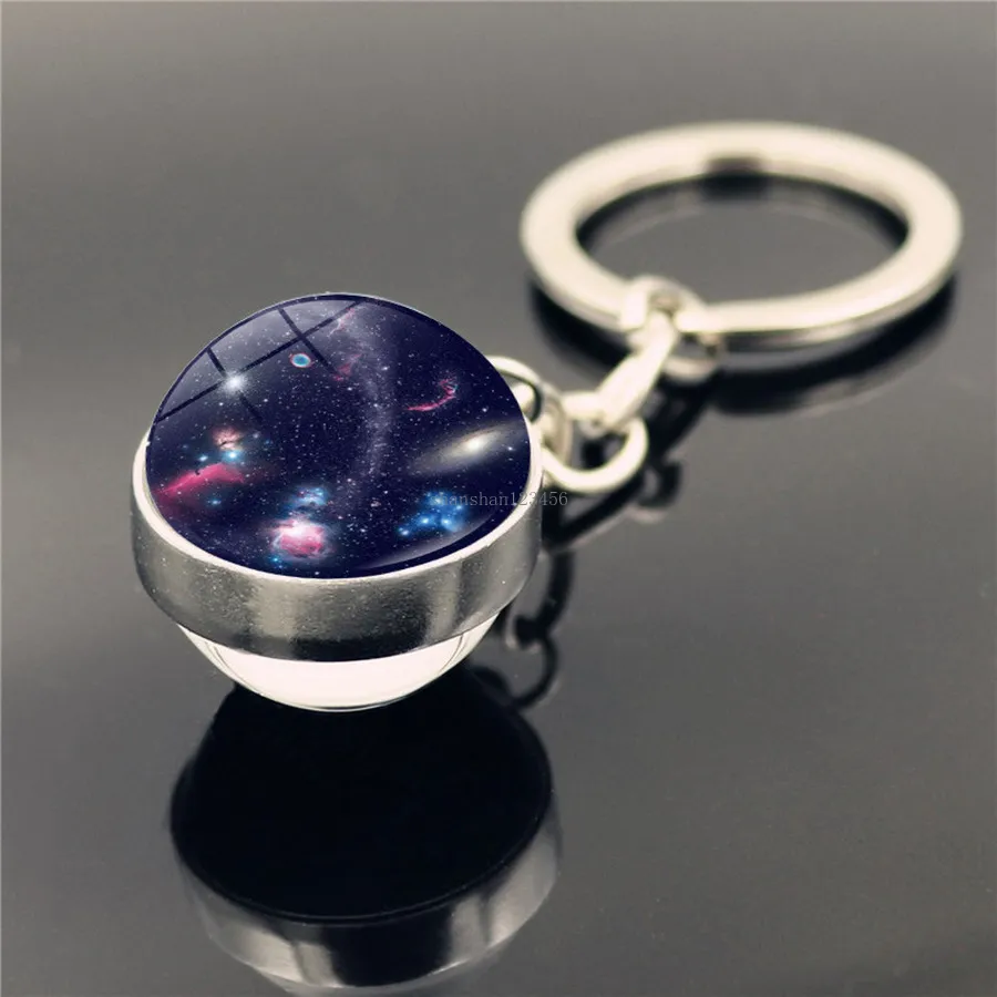 Two Side Glass Ball Universe Star Keychain Pattern Solar Moon Keyring Key Holders Bag Hangs Fashion Jewelry Gift Will and Sandy