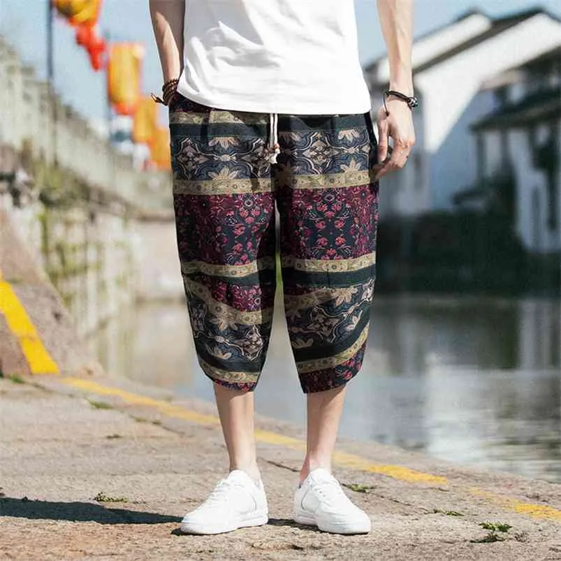Лето теленок-длина Свободные повседневные брюки Мужчины Японская уличная одежда Joggers Хипперские спортивные штаны Мужские брюки 4XL 5XL 210715
