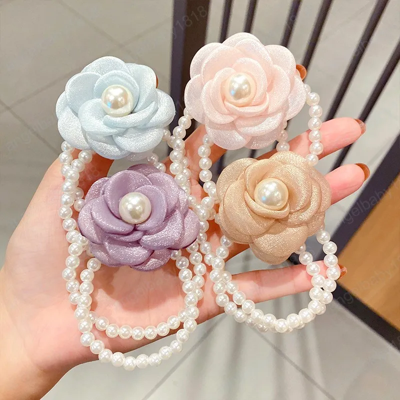 Accessori per capelli per ragazze Cravatte Fasce per capelli Fasce Fasce per capelli Anello per fiori per bambini per adolescenti Corda alta elastica Pelle Perle Scrunchies Principessa