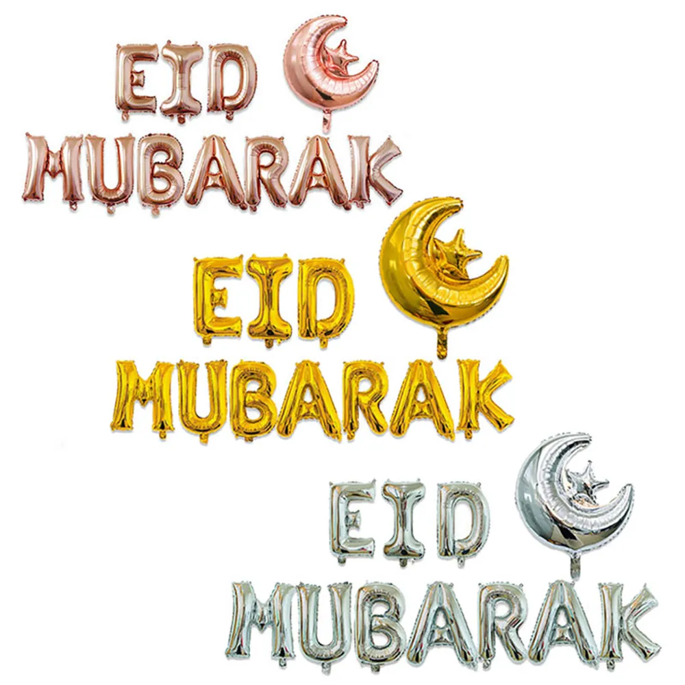 11 sztuk / zestaw Ramadan Dekoracji Eid Mubarak Balony Folia Rose Gold Silver List z gwiazdą księżyca do muzułmańskich dostaw przyjęcia jk2103kd