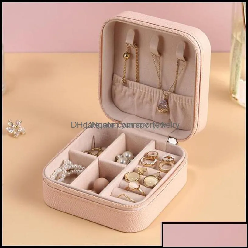 Packaging & Jewelry Box Portable Travel Storage Boxes Organizer Pu Leather Display Cases For Necklace Earrings Ring Jewellery Holder Case