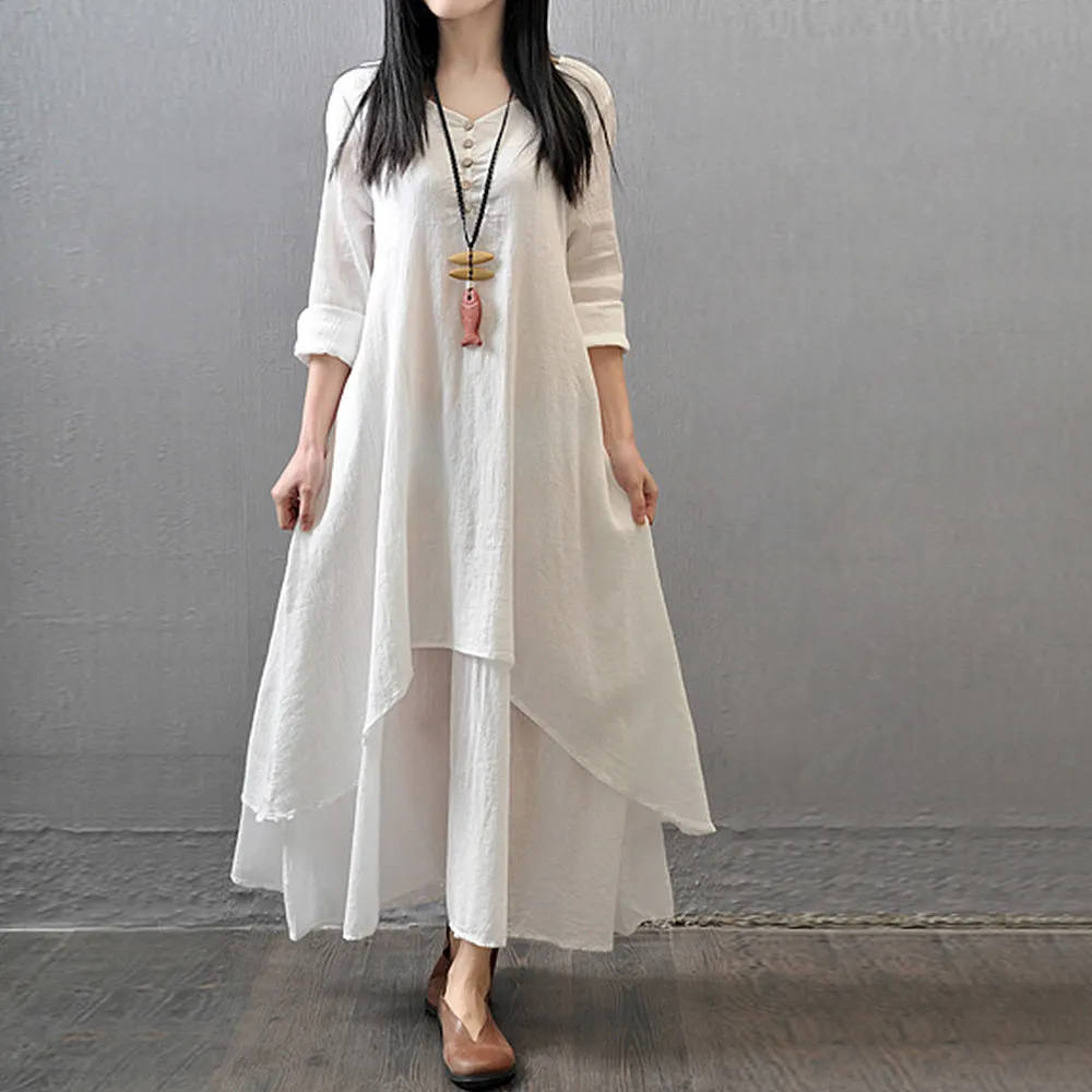 knee length dresses for ladies Final Sale Plus Size Self Tie Strap Light Weight Linen Blend Dress in Off White
