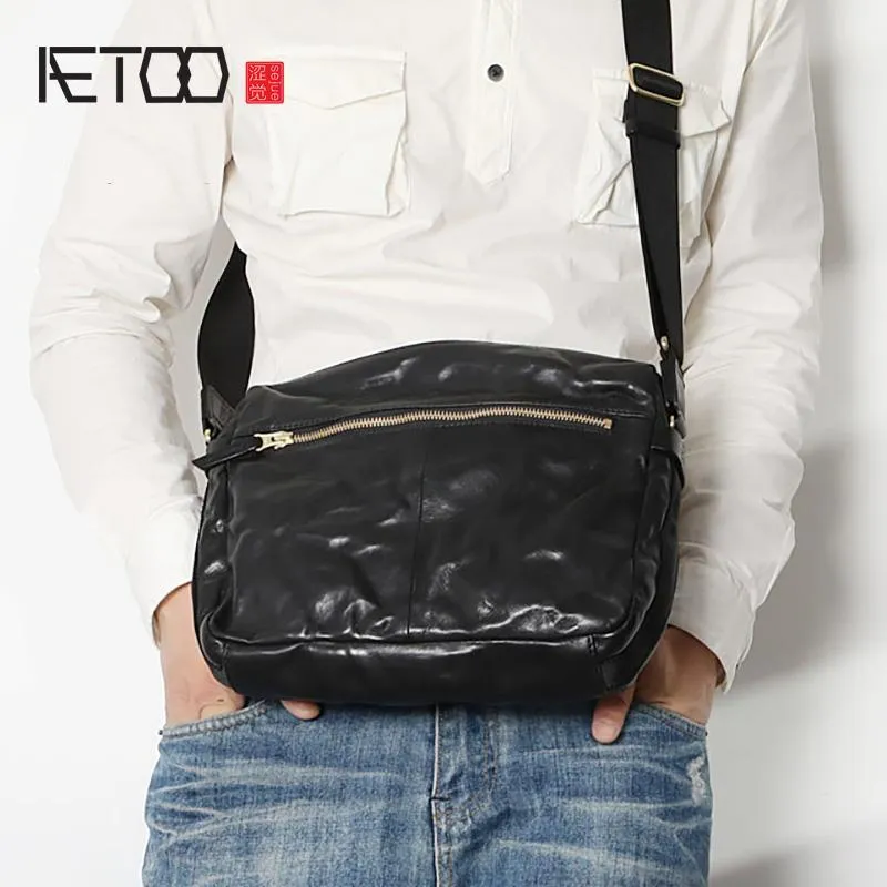 HBP AETOO Trendy Leather Shoulder Bag, Men's Casual Retro Soft Leather Slant Bag, Large Capacity Shoulder Bag