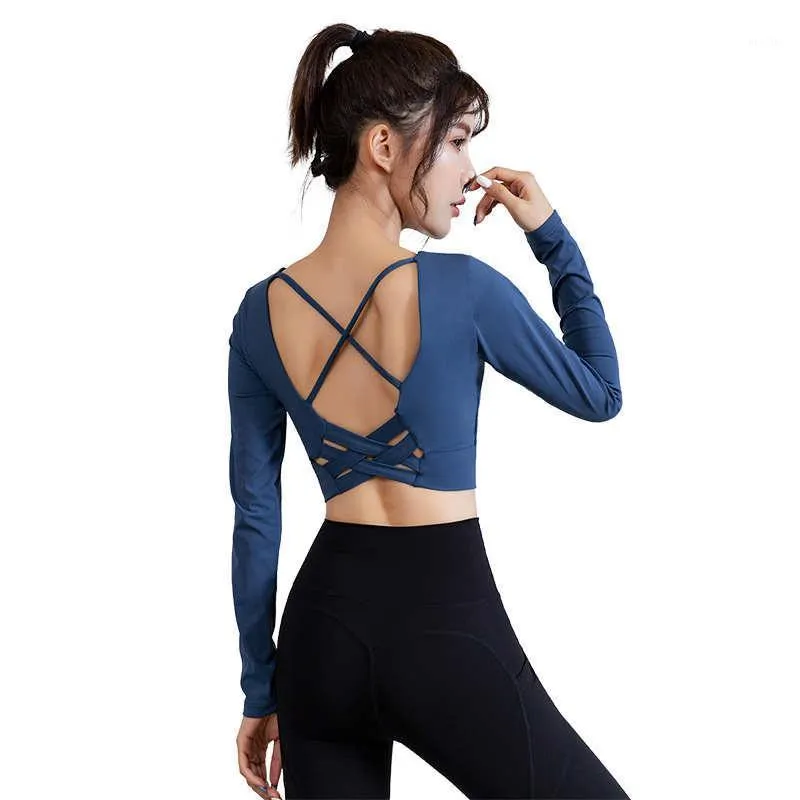 Mujeres Fitness Tops con Falsies Bra Pad Entrenamiento Ejercicio Gimnasio Camisetas Deporte Yoga Correr Senderismo Camiseta de manga larga CX045 Outfit