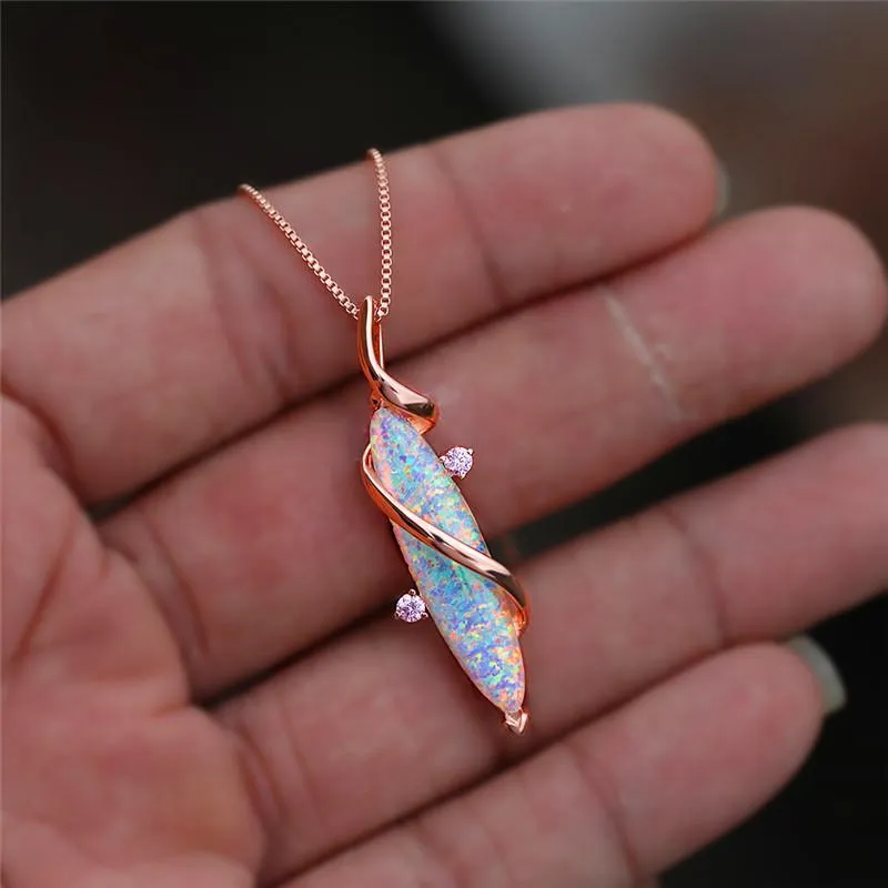 Pendentif Colliers Vintage Femelle Blanc Opal Collier De Mariage Rose Or Argent Couleur Pour Femmes Mignon Cristal Feuille Chaîne