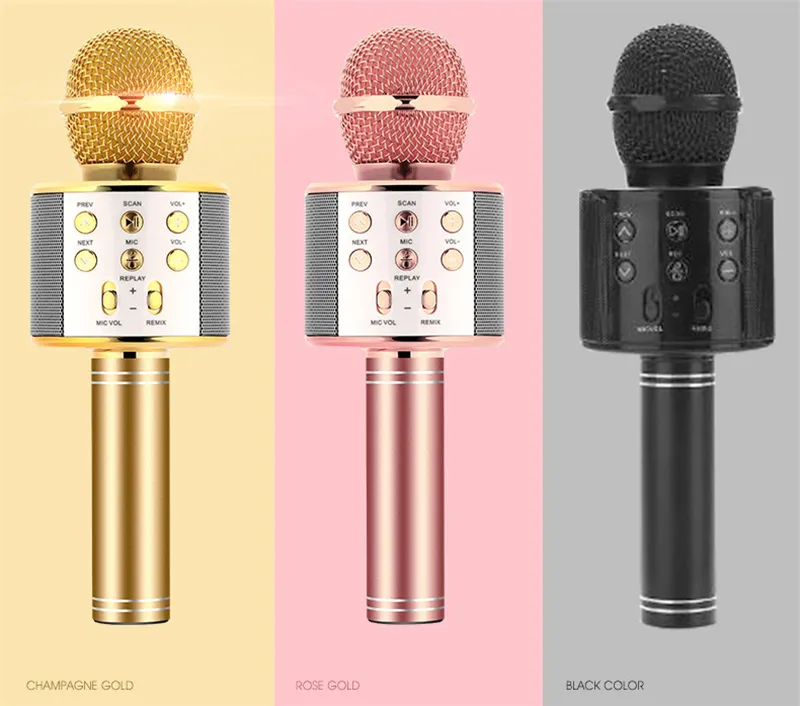 WS858 Microphone portatif Bluetooth sans fil KTV 858 Microphone avec haut-parleur micro Microfono haut-parleur lecteur de karaoké Portable