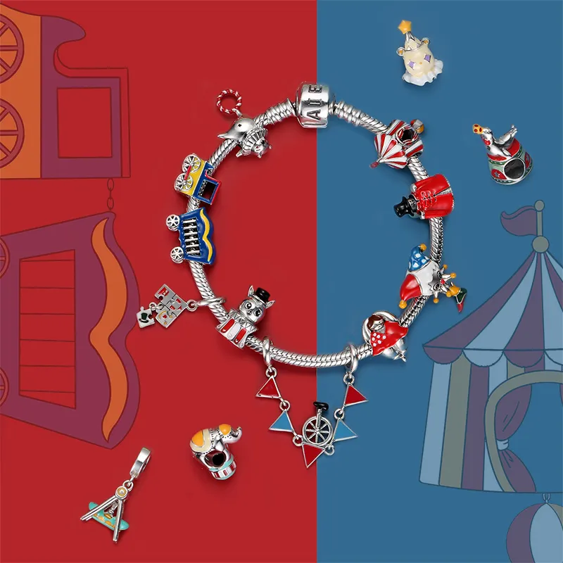 Bunte Zirkus-Motiv-Performance-Charms zur Schmuckherstellung aus 925er Silber, wunderbares Leben, passend für Original-DIY-Armbänder oder Armreifenperlen Q0531