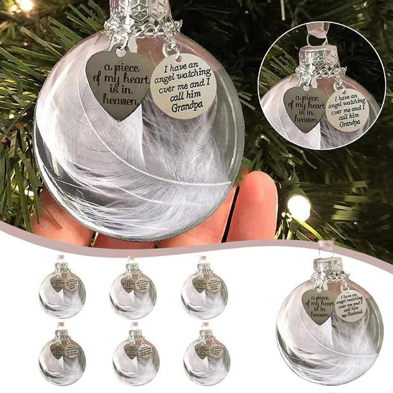 Decorações de Natal Enfeites memoriais para a perda de um ente querido Personalize, uma peça Meu coração está no céu Enfeite bolas de penas de anjo