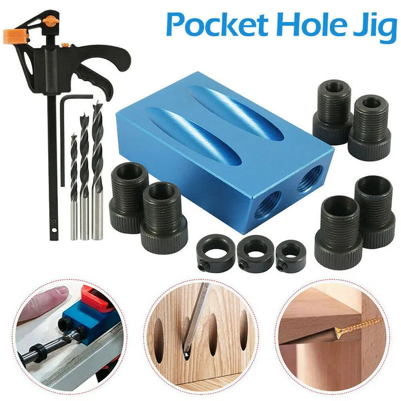 15 Derece Cep Delik Jig Ağaç İşleme Kılavuzu Set Delik Puncher Eğik Matkap Açı Delik Bulucu Bits DIY Marangozluk Araçları 611 S2