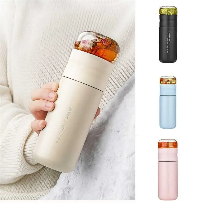 Insulated Cup with Filter Stainless Steel Tea Bottle Glass Infuser Separates and Water 300ML F2 211109