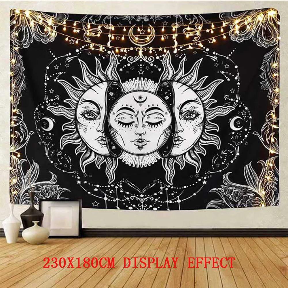 Black Sun Tapestry Mandala Moon Skeleton Gossi Tapestry Wall Hanging Hippie Tapestries Wall Cloth Carpet Bed Cover Home Decor 210609