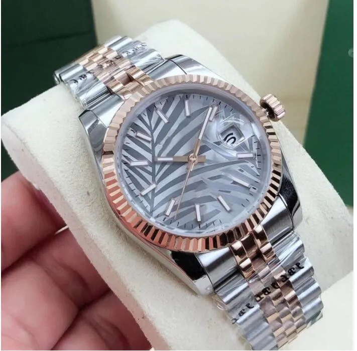 36mm moda feminina movimento automático relógio 2813 mecânico ouro pulseira de aço inoxidável relógios femininos palmas folhas dial lady292p