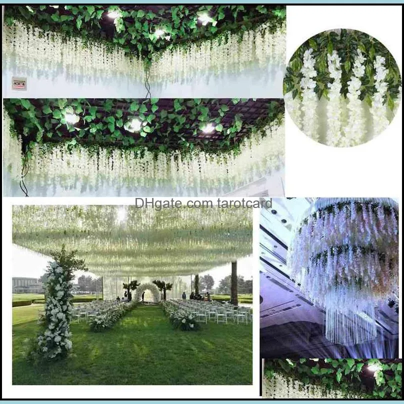 12PCs Wisteria Artificial Flowers Hanging Garland Vine Rattan Fake Flower String Silk Flowers for Home Garden Wedding Decoration