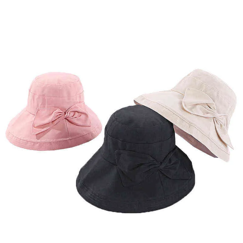 2021 nouveau chapeau de pêcheur arc couleur unie été coréen grand bord chapeau de soleil Anti UV loisirs de plein air casquette de plage G220301