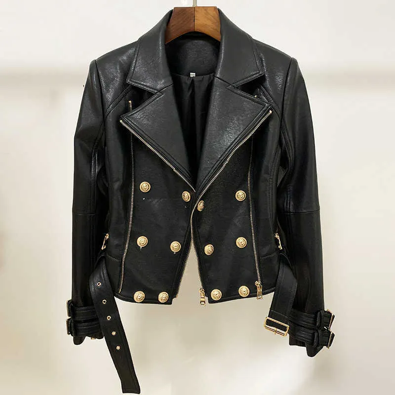 Leather jacket with gold buttons on sale