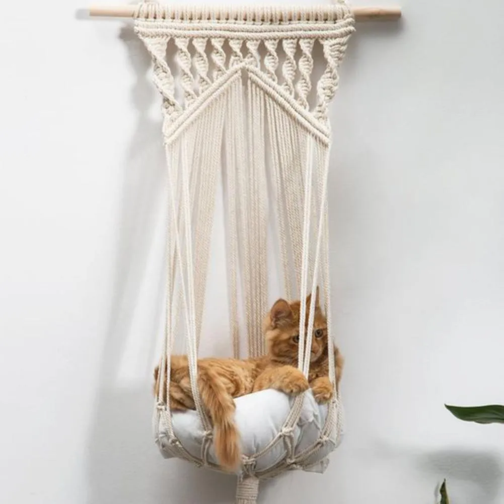 Panier suspendu pour chat tissé à la main, lit-balançoire, cage en maille de fleurs pour animaux de compagnie, lit-hamac, jouet lavable, décoration de chambre à coucher sans tapis, toutes saisons