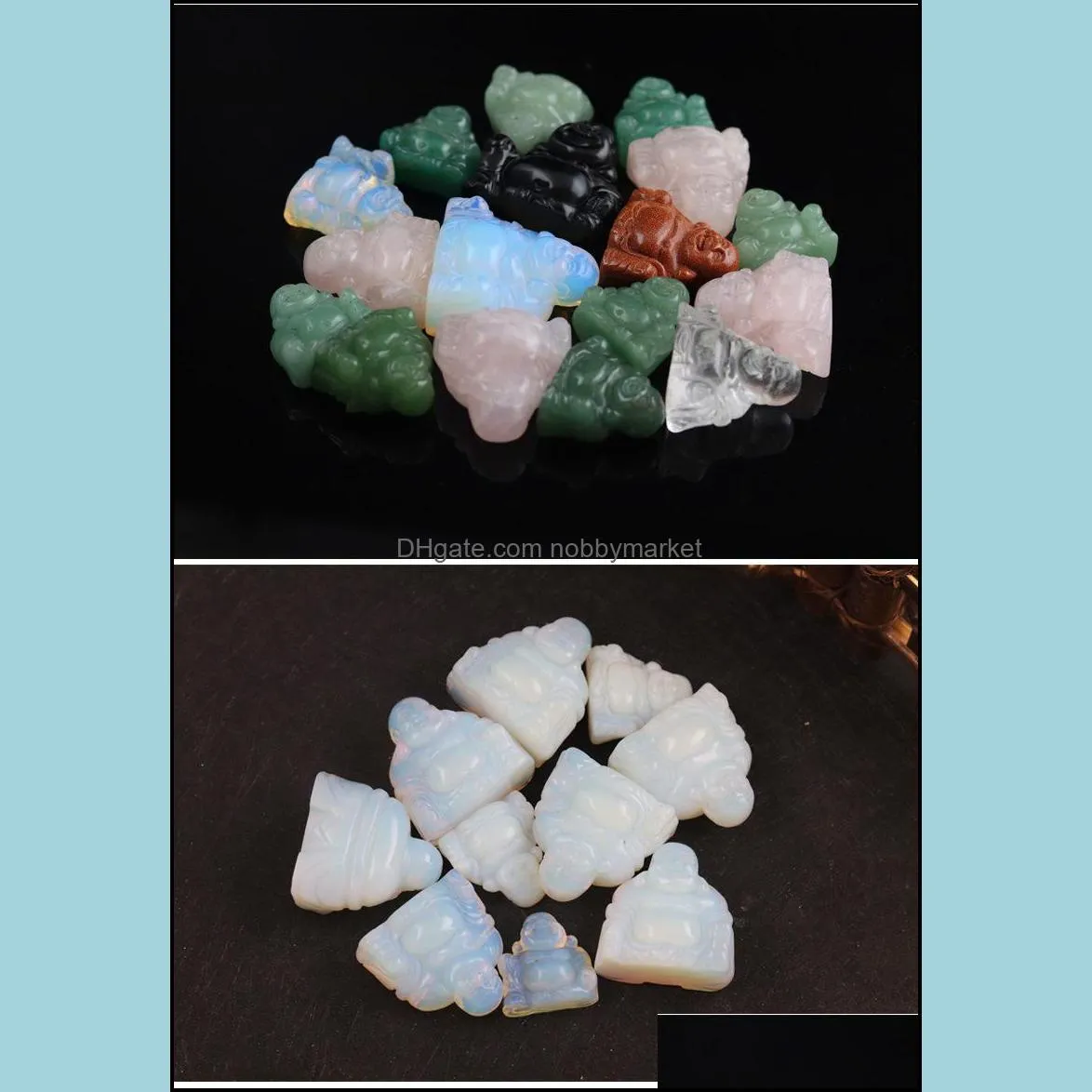 Natural Stone Carved Buddas Crystal Agate Gemstone Opal Quartz Jade Crafts Maitreya Buddha Home Decoration Wholesale