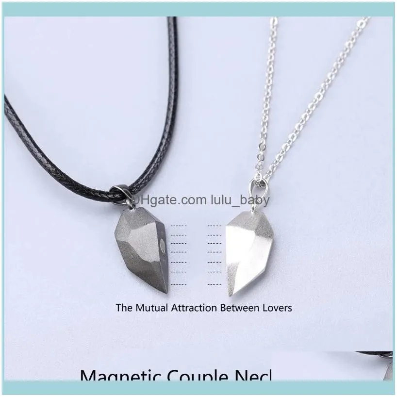 Chains 2Pcs Magnetic Couple Necklace Lovers Heart Pendant Distance Faceted Charm Women Valentine`s Day Gift 2021