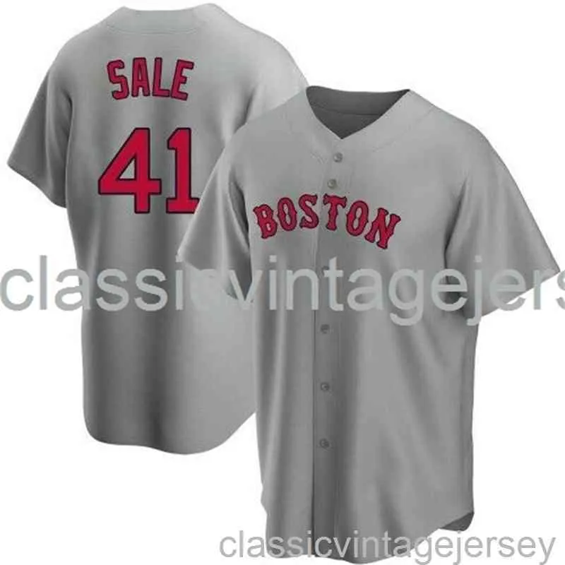 Chris Sale # 41 Maglia da baseball grigia Ver2 XS-6XL Maglia da baseball da uomo donna giovanile cucita