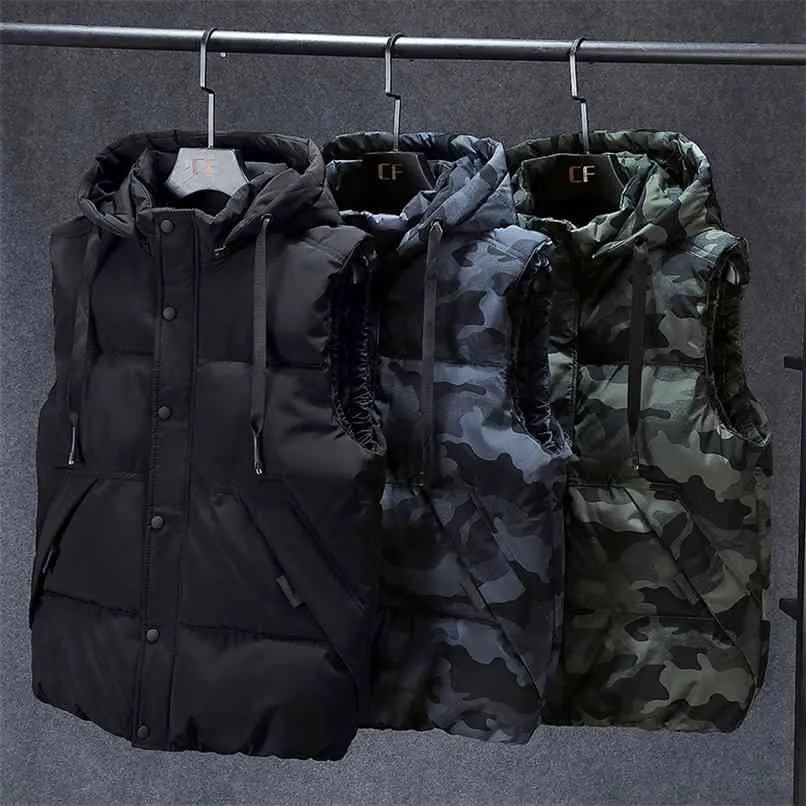 Mens hiver gilets veste sans manches pour hommes épaisses camouflage gilet de camouflage décontracté gilet à capuche homme hold-up windvwear plus grand taille 7xl 210923