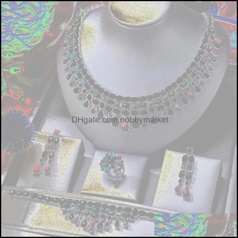 Brincos colar conjuntos de jóias kellybola lindo costume vermelho cúbico zircônia anel pulseira brinco 4 pcs casamento nupcial banquete boutique boutique dro