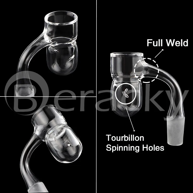 DHL!!! Beracky 25mmOD Full Weld Beveled Edge Smoking Quartz Banger With Auto - Spinner / Tourbillon Holes Splash Guard Round Bottom Seamless Nails For Glass Bongs Dab Rigs