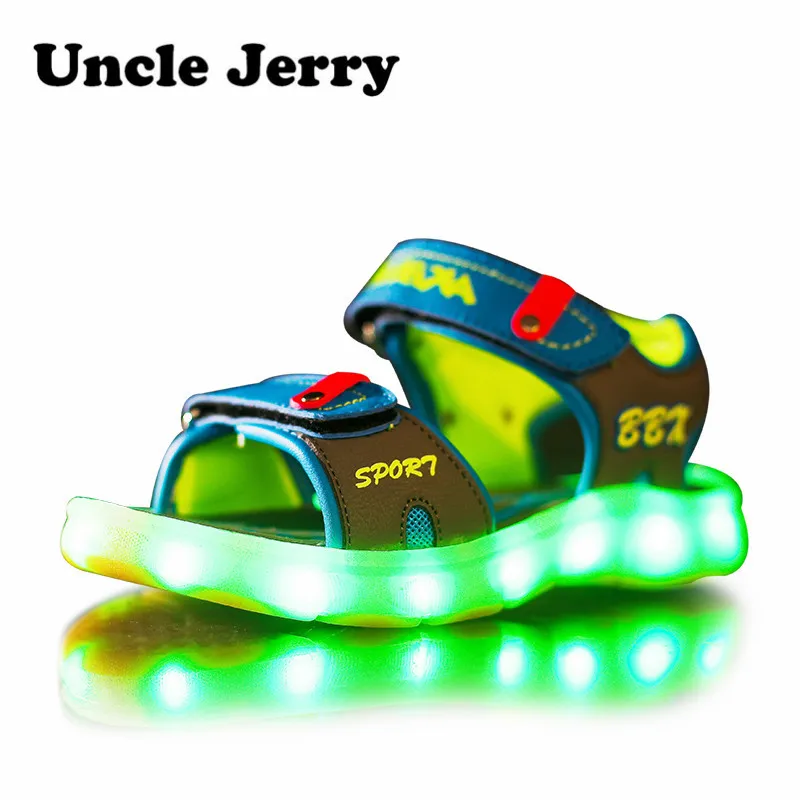 UncleJerry Led Sandals for Boys and Girls USB Charging Shoes Children Glowing Shoes Kids Summer Shoes 210226
