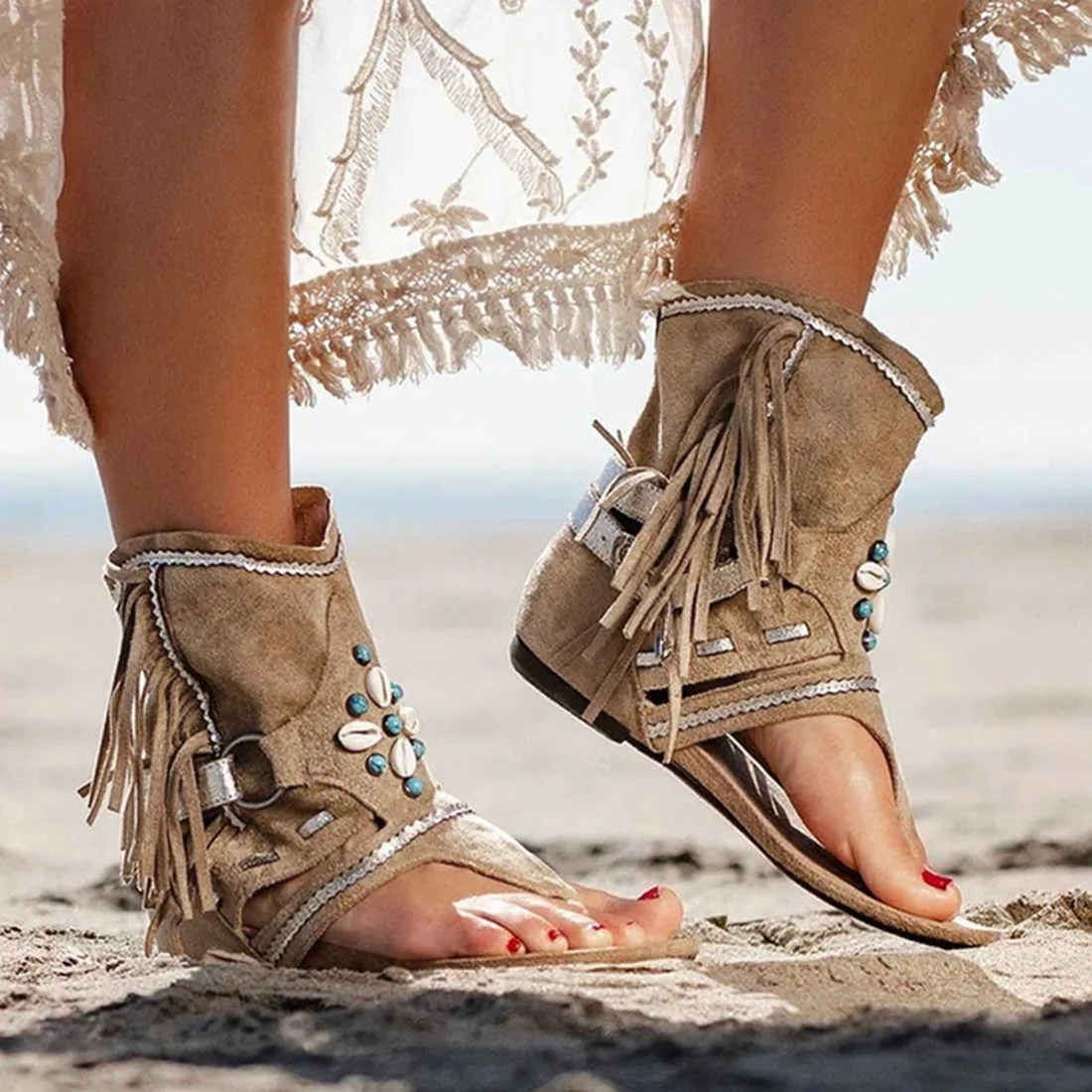 Women Retro Clip Toe Sandals Ladies Gladiator Sexy Vintage Boots Casual Tassel Rome Summer Beach Woman Shoes Female New 2021 Y0721