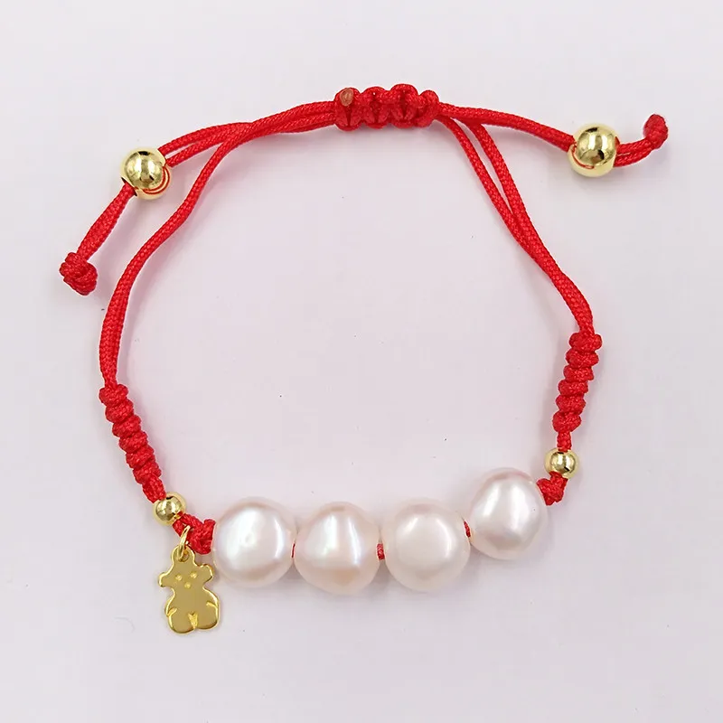 charms cute Bear jewelry dijes para pulseras 925 Sterling silver beaded pearl ankle bracelet for women men bangles chain sets birthday gifts 313031500