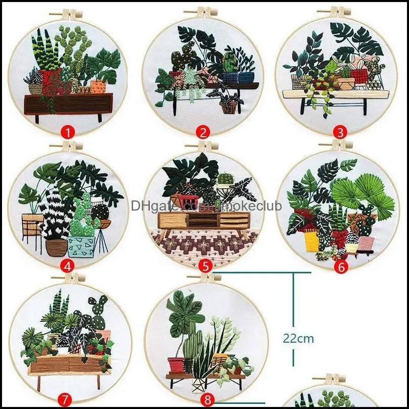 Other Arts And Crafts Cactus Flowers Embroidery Kit DIY Needlework Houseplant Pattern Needlecraft For Beginner(With Hoop)