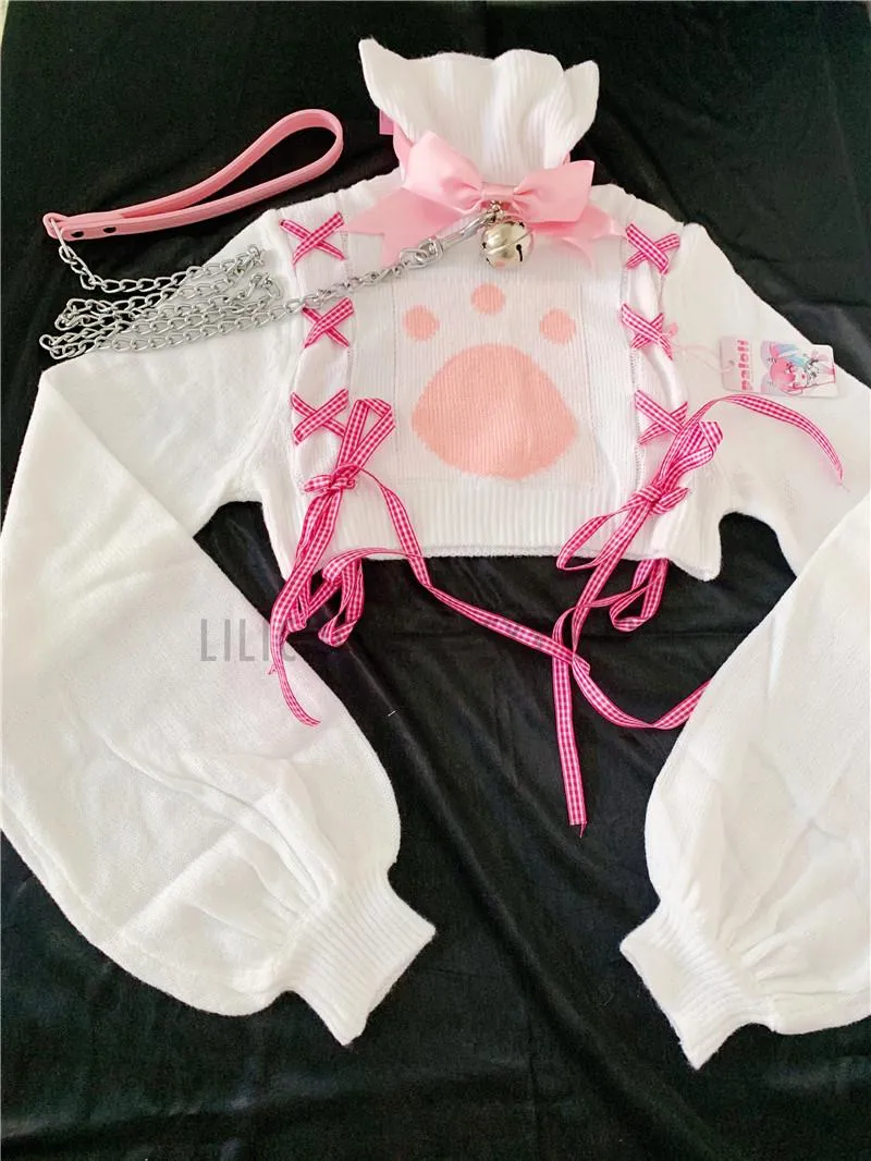 Bras Sets Pastel Girls Mini Sweater Cat Paws Pattern Top With Bell Collar  Temptation Sexy Anime Costume Cosplay Women Porno Lenceria From 46,15 €